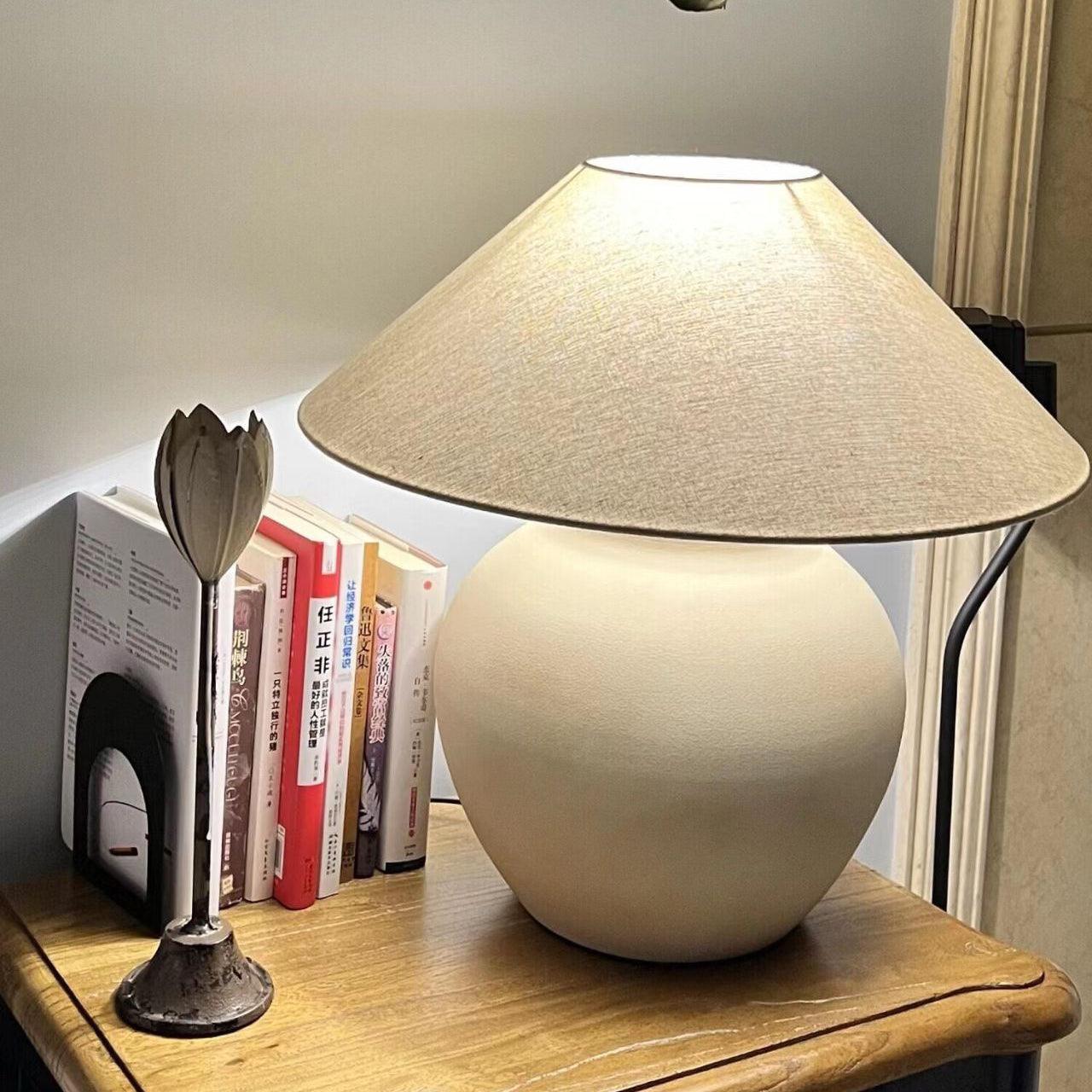Upsala Ekeby Table Lamp | Handcrafted Ceramic & Metal | Beige with White Shade
