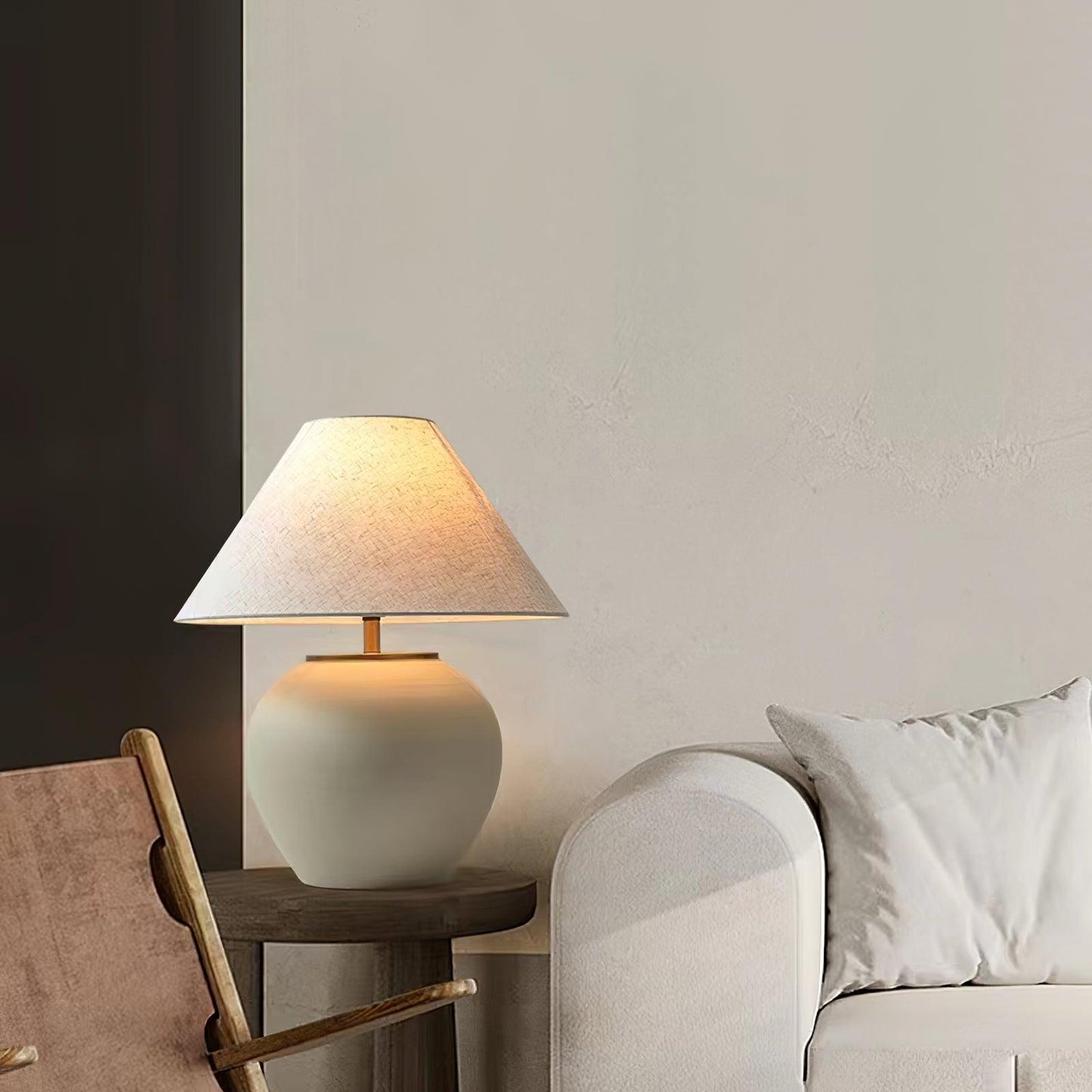 Upsala Ekeby Table Lamp | Handcrafted Ceramic & Metal | Beige with White Shade