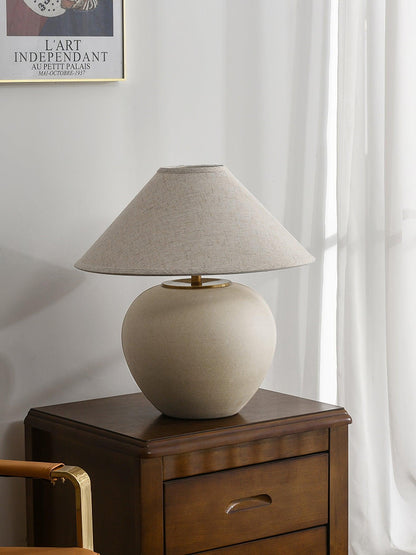 Upsala Ekeby Table Lamp | Handcrafted Ceramic & Metal | Beige with White Shade