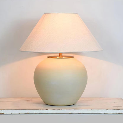 Upsala Ekeby Table Lamp | Handcrafted Ceramic & Metal | Beige with White Shade