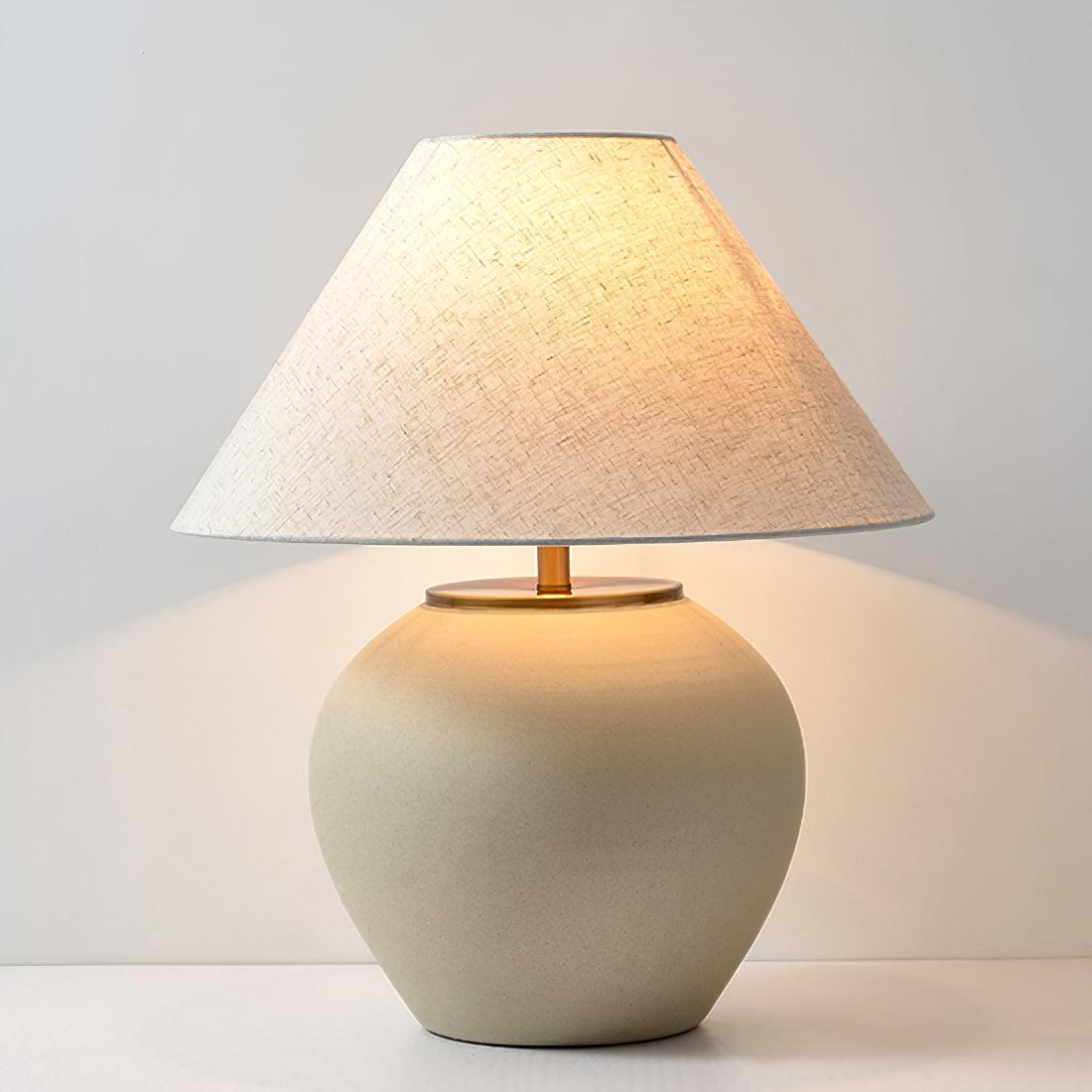 Upsala Ekeby Table Lamp | Handcrafted Ceramic & Metal | Beige with White Shade