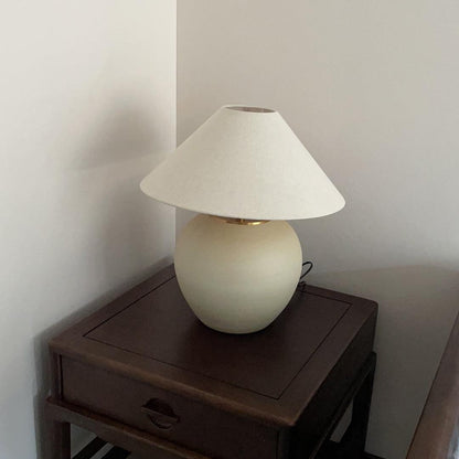Upsala Ekeby Table Lamp | Handcrafted Ceramic & Metal | Beige with White Shade