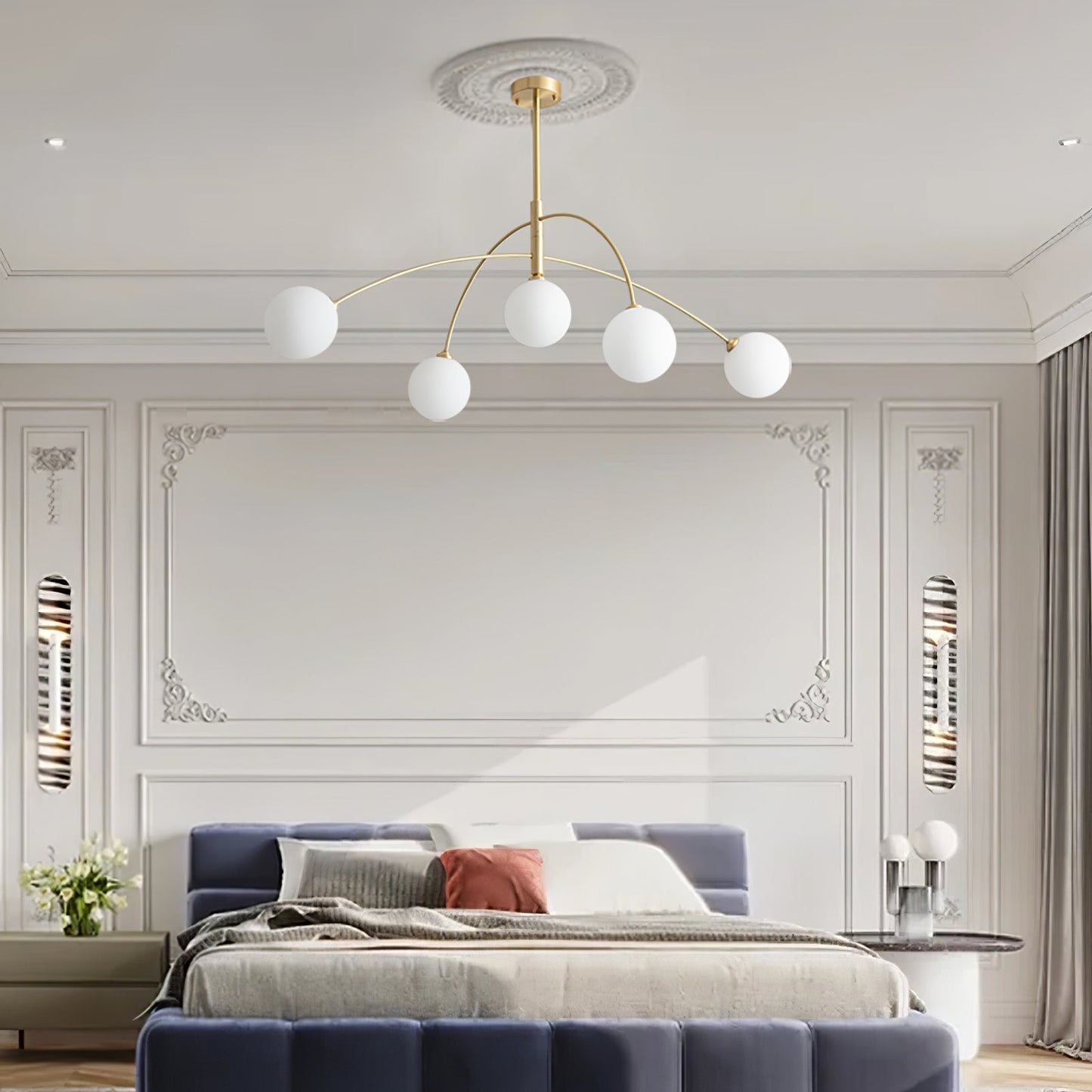 Valentina Arc Chandelier | Wrought Iron, Glass & Wood | 5-Light