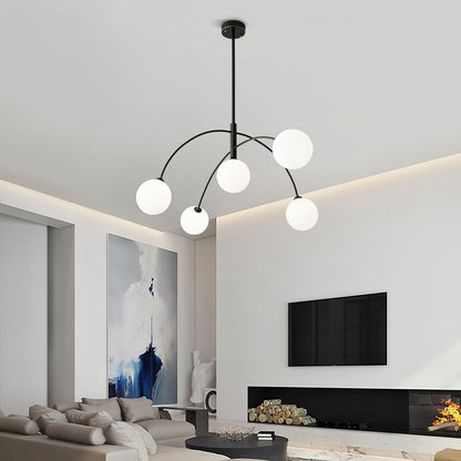 Valentina Arc Chandelier | Wrought Iron, Glass & Wood | 5-Light