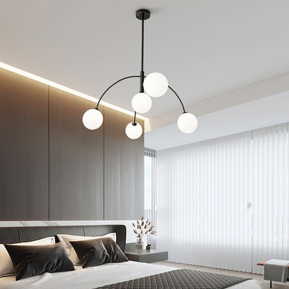 Valentina Arc Chandelier | Wrought Iron, Glass & Wood | 5-Light