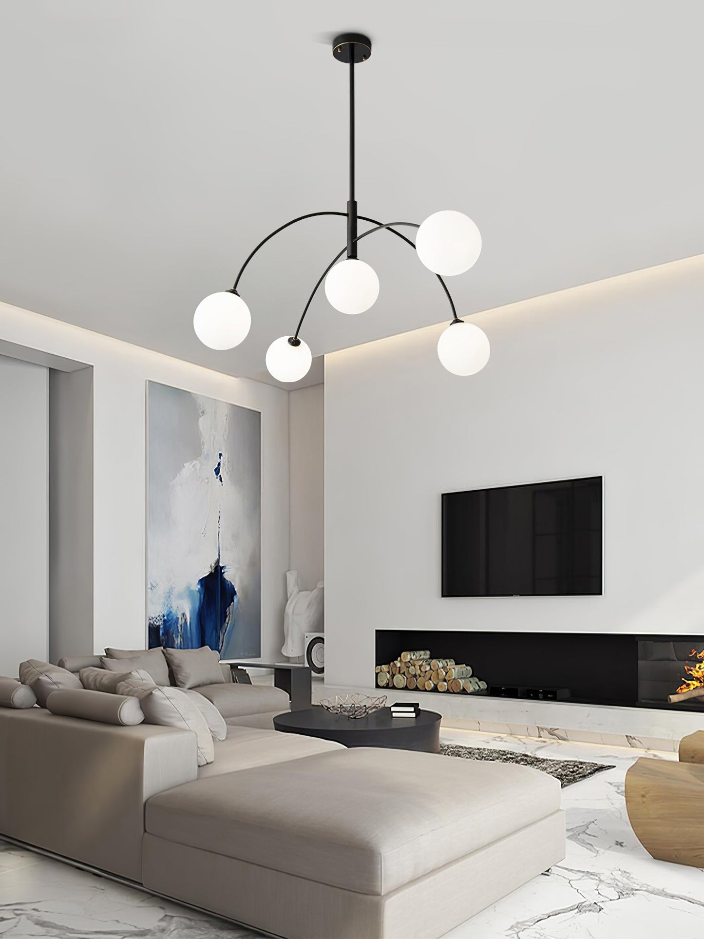 Valentina Arc Chandelier | Wrought Iron, Glass & Wood | 5-Light