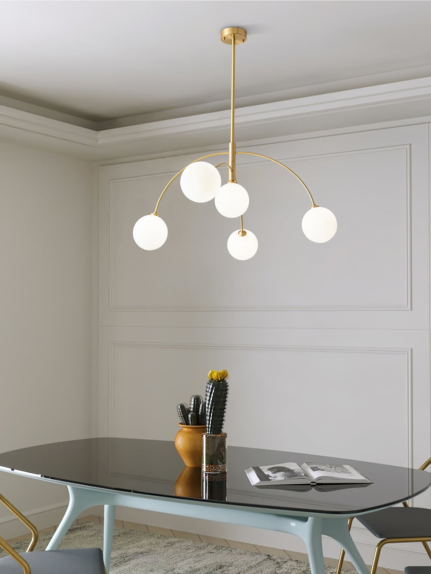 Valentina Arc Chandelier | Wrought Iron, Glass & Wood | 5-Light