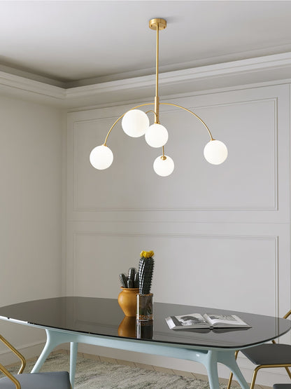 Valentina Arc Chandelier | Wrought Iron, Glass & Wood | 5-Light