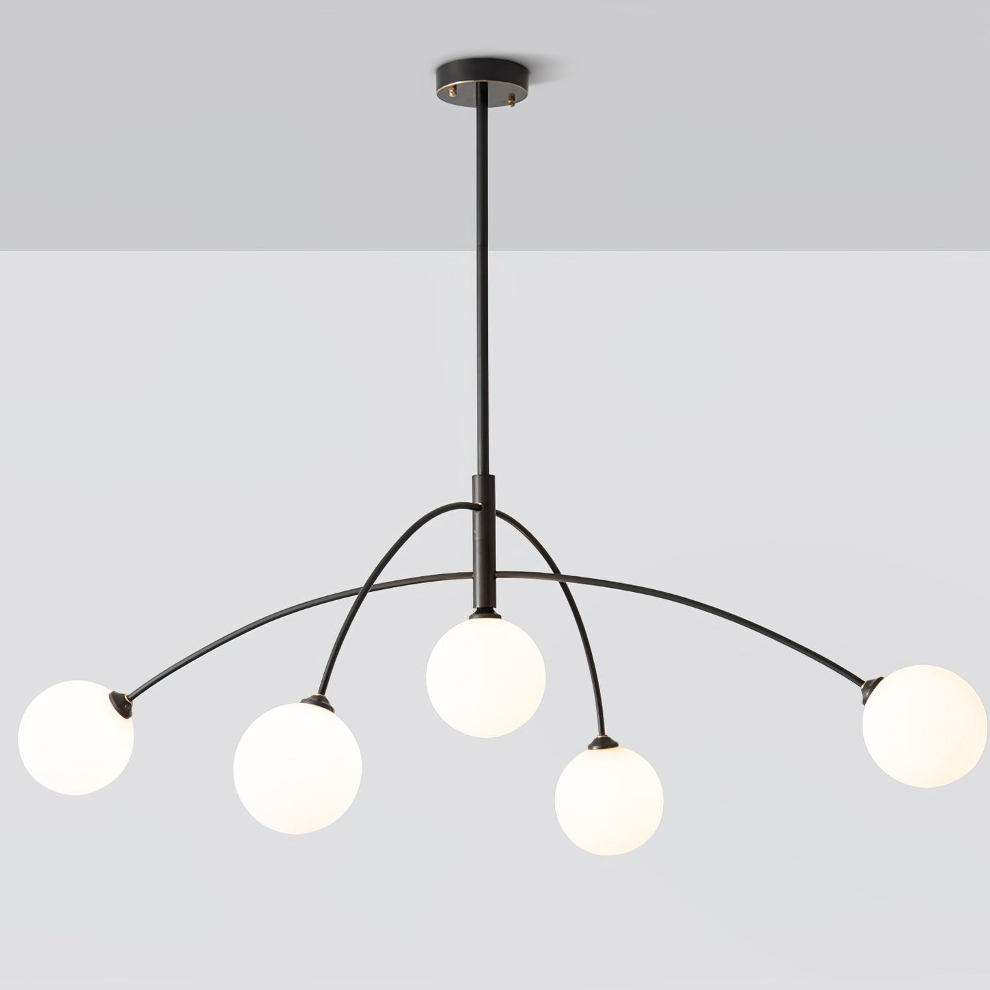 Valentina Arc Chandelier | Wrought Iron, Glass & Wood | 5-Light