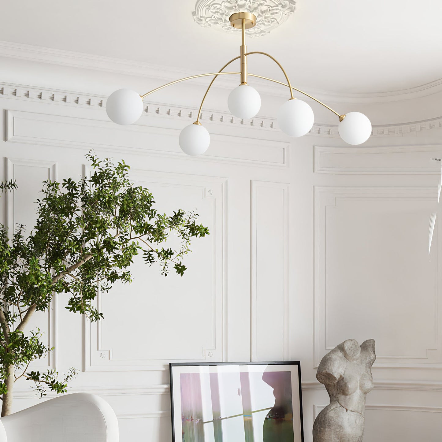 Valentina Arc Chandelier | Wrought Iron, Glass & Wood | 5-Light
