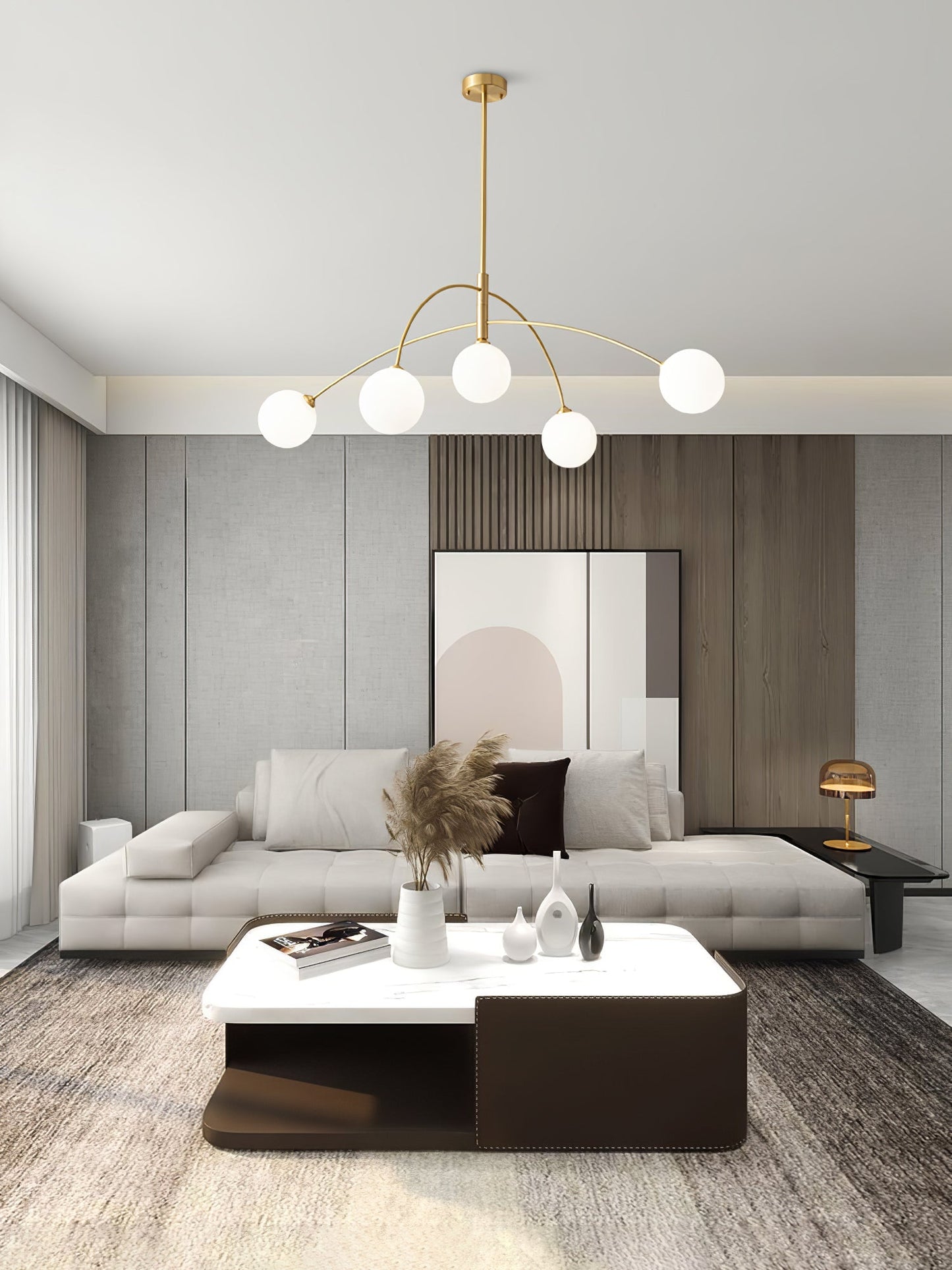 Valentina Arc Chandelier | Wrought Iron, Glass & Wood | 5-Light