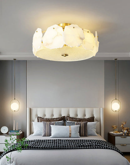 Alabaster Ceiling Lamp | Organic Design Copper Base | 45cm or 60cm Diameter
