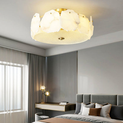 Alabaster Ceiling Lamp | Organic Design Copper Base | 45cm or 60cm Diameter
