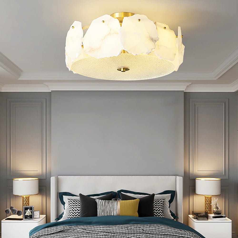 Alabaster Ceiling Lamp | Organic Design Copper Base | 45cm or 60cm Diameter