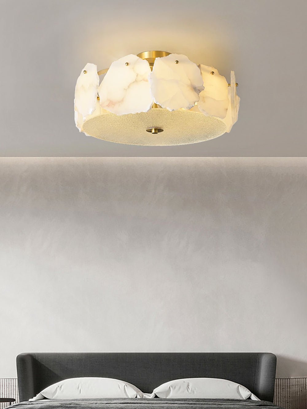 Alabaster Ceiling Lamp | Organic Design Copper Base | 45cm or 60cm Diameter