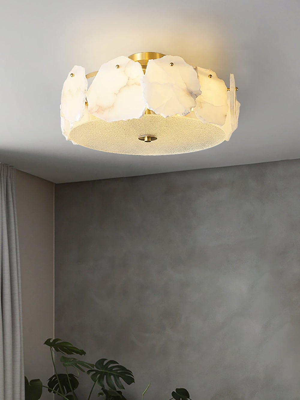 Alabaster Ceiling Lamp | Organic Design Copper Base | 45cm or 60cm Diameter