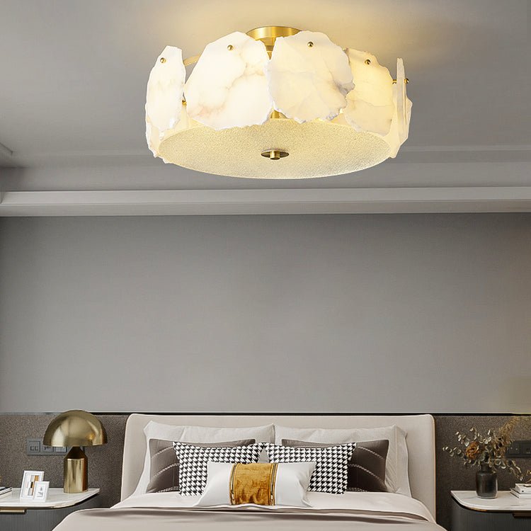 Alabaster Ceiling Lamp | Organic Design Copper Base | 45cm or 60cm Diameter