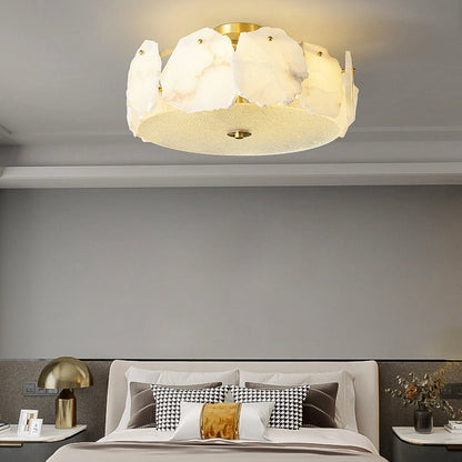 Alabaster Ceiling Lamp | Organic Design Copper Base | 45cm or 60cm Diameter