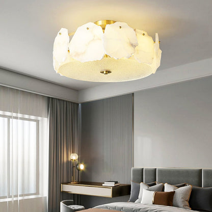 Alabaster Ceiling Lamp | Organic Design Copper Base | 45cm or 60cm Diameter