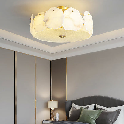 Alabaster Ceiling Lamp | Organic Design Copper Base | 45cm or 60cm Diameter