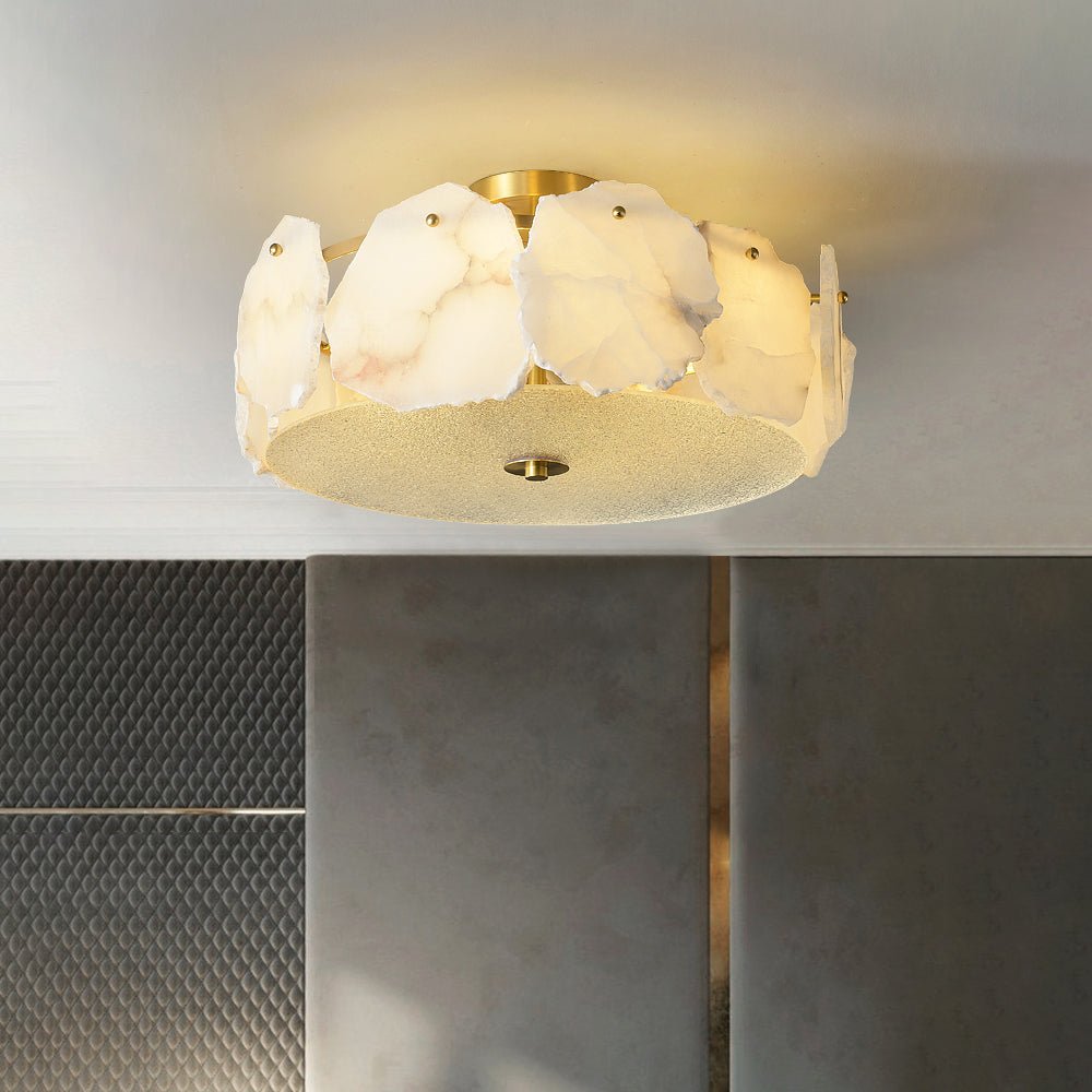 Alabaster Ceiling Lamp | Organic Design Copper Base | 45cm or 60cm Diameter