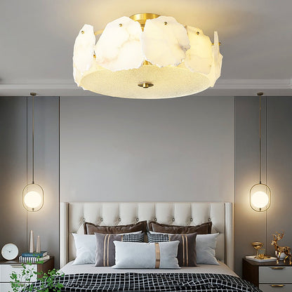 Alabaster Ceiling Lamp | Organic Design Copper Base | 45cm or 60cm Diameter