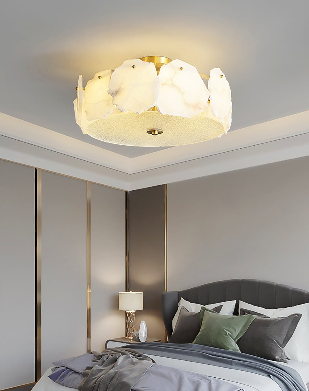Alabaster Ceiling Lamp | Organic Design Copper Base | 45cm or 60cm Diameter