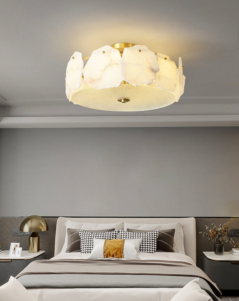 Alabaster Ceiling Lamp | Organic Design Copper Base | 45cm or 60cm Diameter