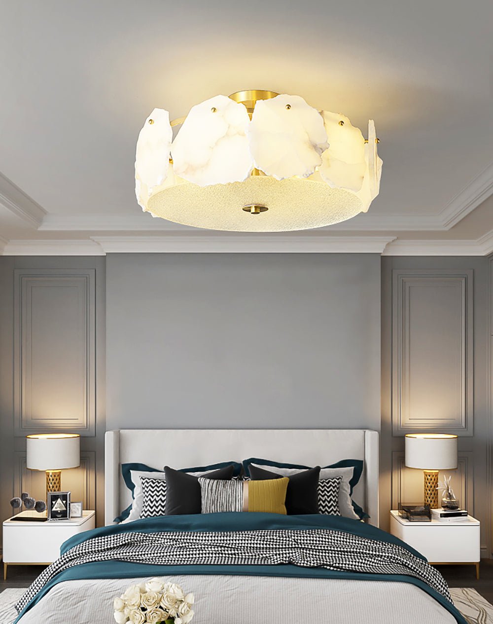 Alabaster Ceiling Lamp | Organic Design Copper Base | 45cm or 60cm Diameter