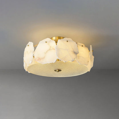 Alabaster Ceiling Lamp | Organic Design Copper Base | 45cm or 60cm Diameter