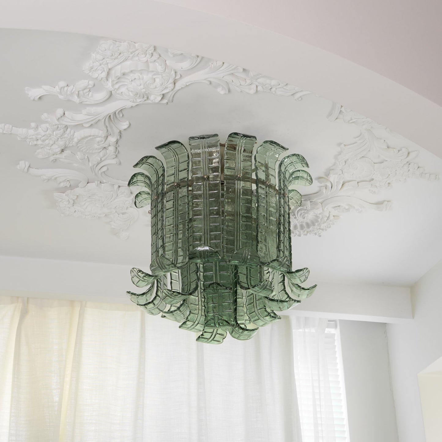 Murano Glass Ceiling Lamp | Hand-Crafted | Green Shade | 52cm Diameter