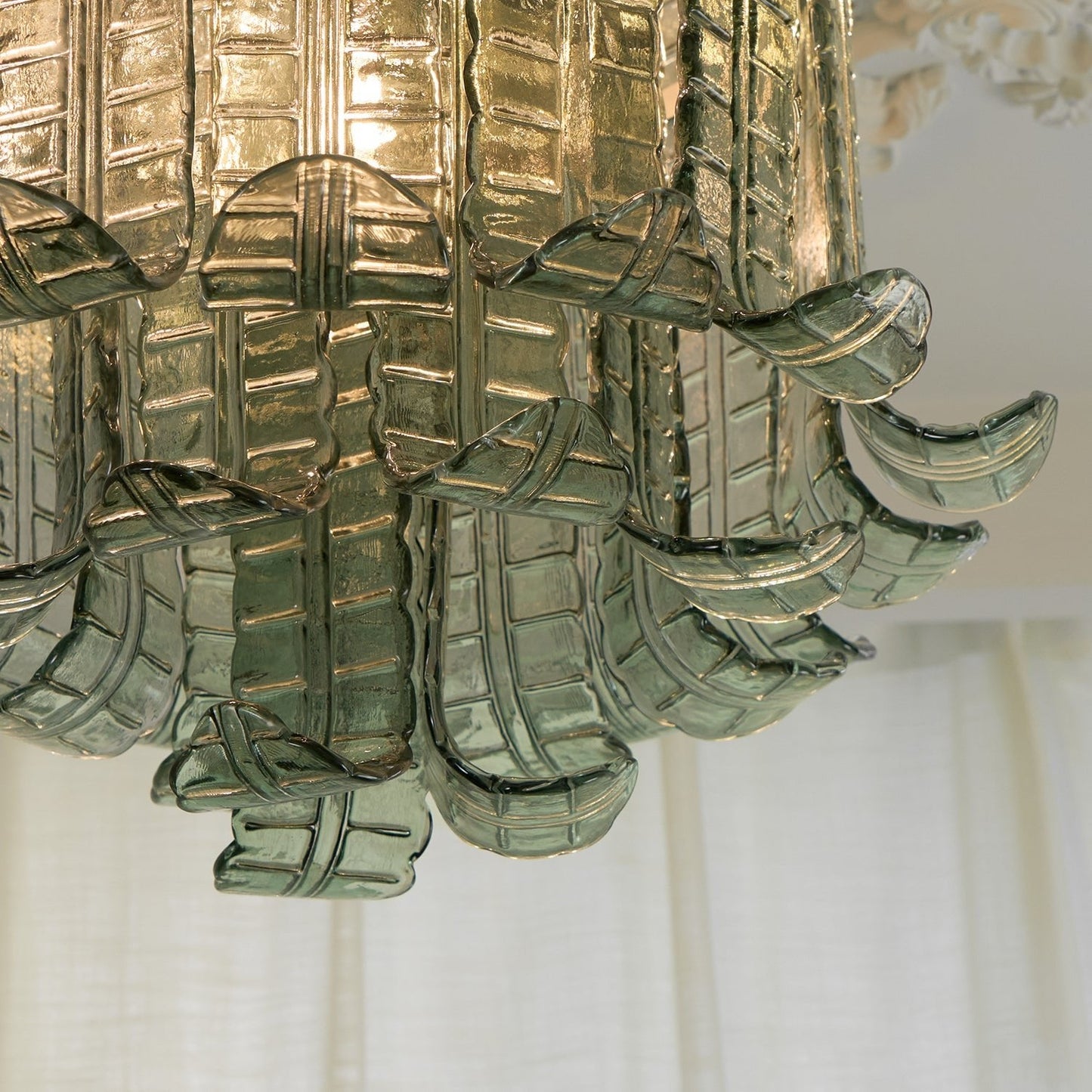 Murano Glass Ceiling Lamp | Hand-Crafted | Green Shade | 52cm Diameter