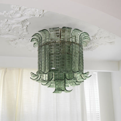 Murano Glass Ceiling Lamp | Hand-Crafted | Green Shade | 52cm Diameter