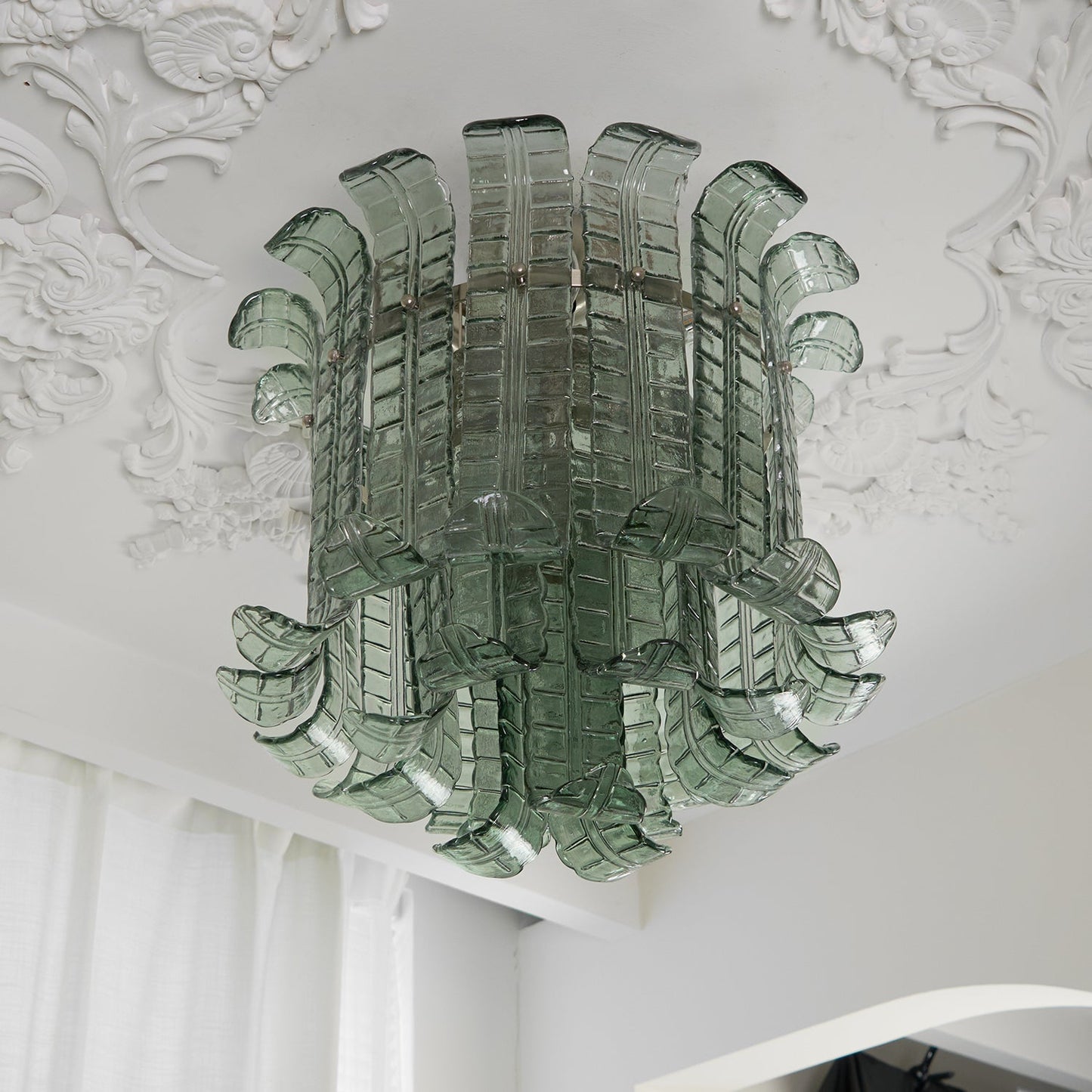 Murano Glass Ceiling Lamp | Hand-Crafted | Green Shade | 52cm Diameter