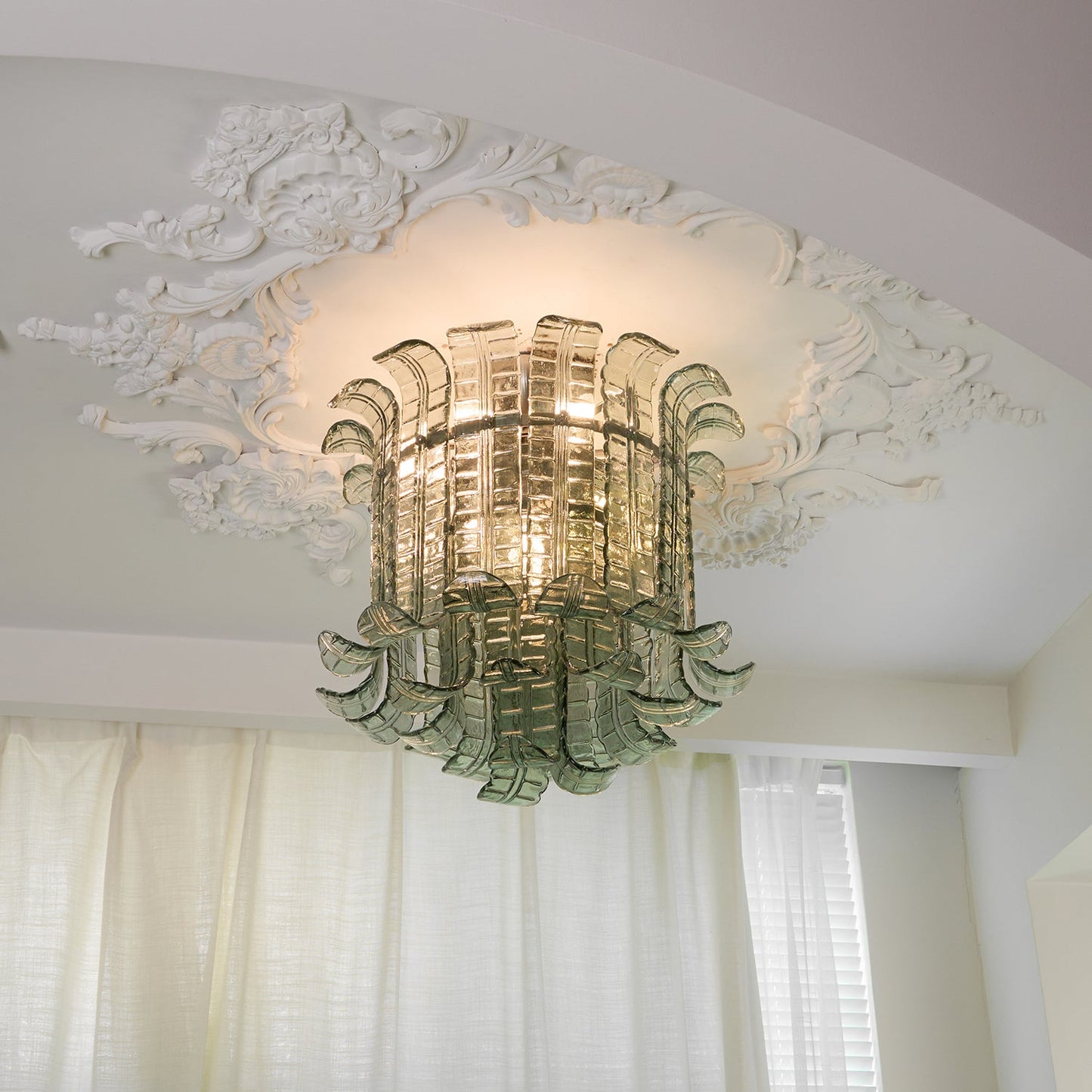 Murano Glass Ceiling Lamp | Hand-Crafted | Green Shade | 52cm Diameter