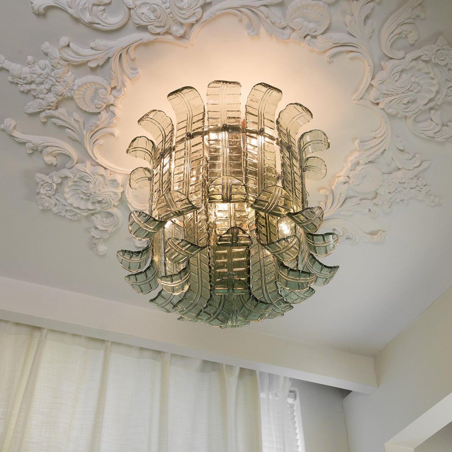 Murano Glass Ceiling Lamp | Hand-Crafted | Green Shade | 52cm Diameter