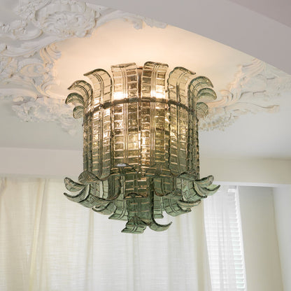 Murano Glass Ceiling Lamp | Hand-Crafted | Green Shade | 52cm Diameter