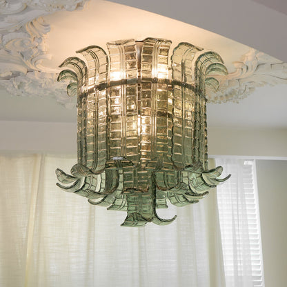 Murano Glass Ceiling Lamp | Hand-Crafted | Green Shade | 52cm Diameter