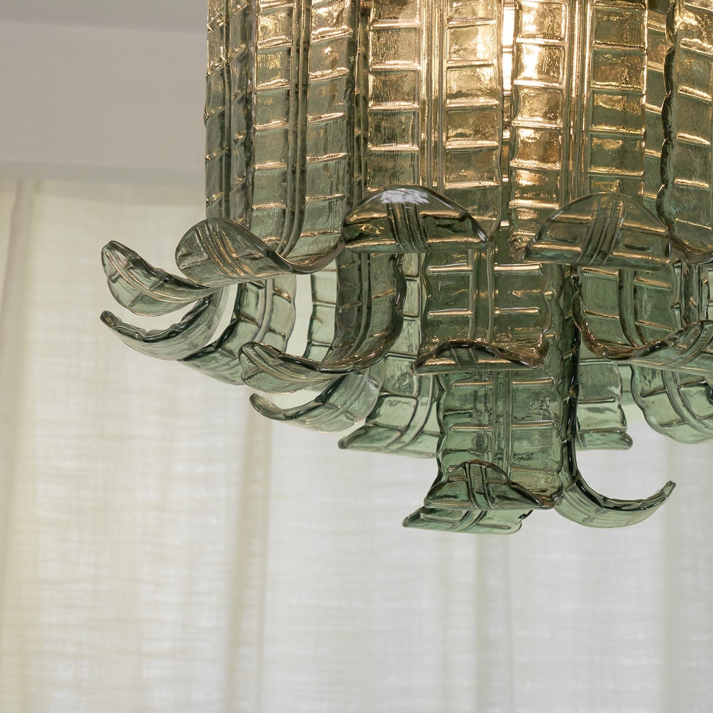 Murano Glass Ceiling Lamp | Hand-Crafted | Green Shade | 52cm Diameter