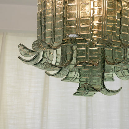 Murano Glass Ceiling Lamp | Hand-Crafted | Green Shade | 52cm Diameter