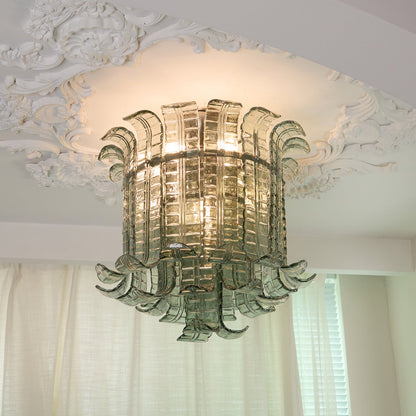 Murano Glass Ceiling Lamp | Hand-Crafted | Green Shade | 52cm Diameter