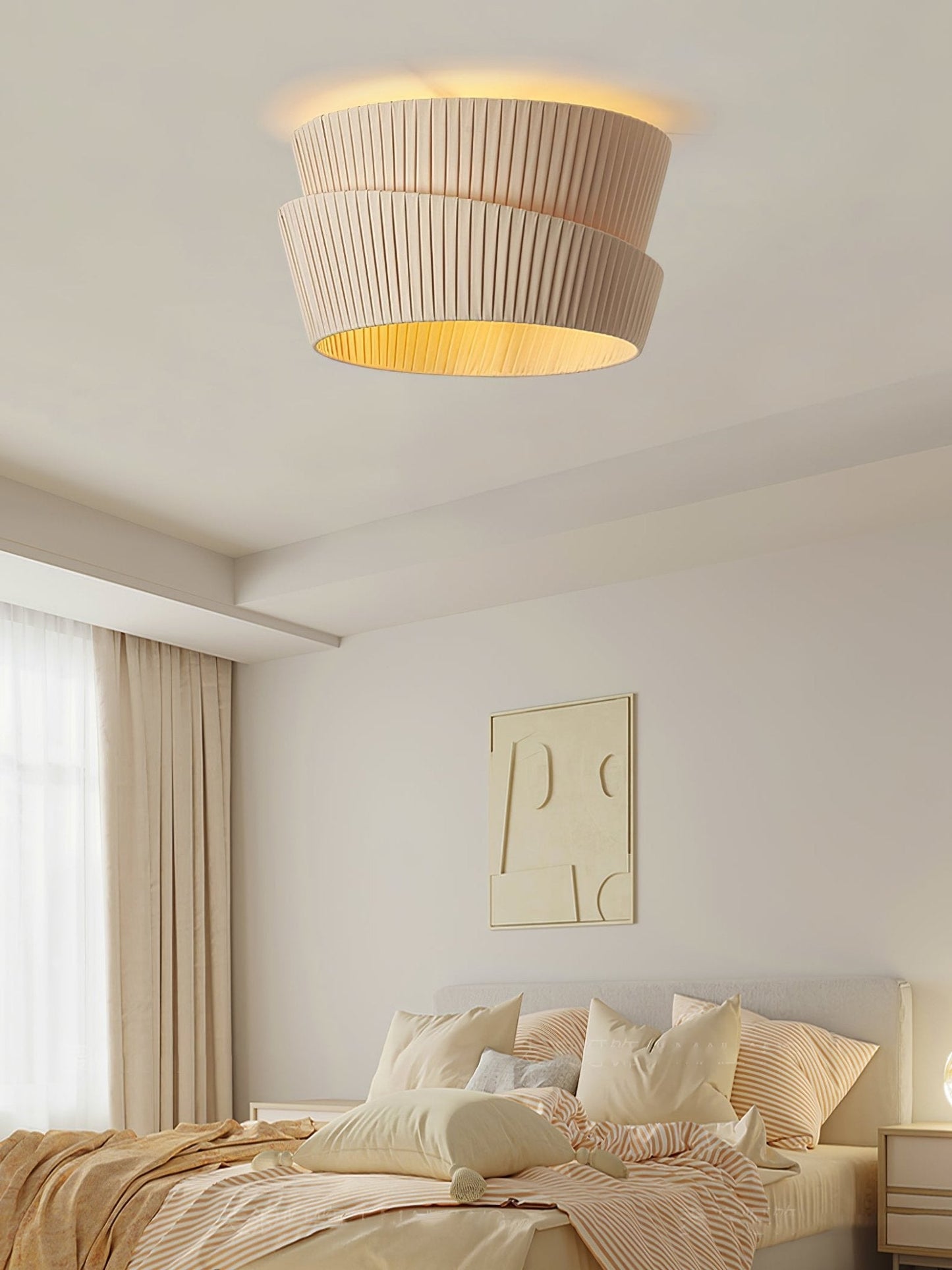 Vela Twist Ceiling Lamp | Beige Fabric & Metal | 45cm/55cm Diameter