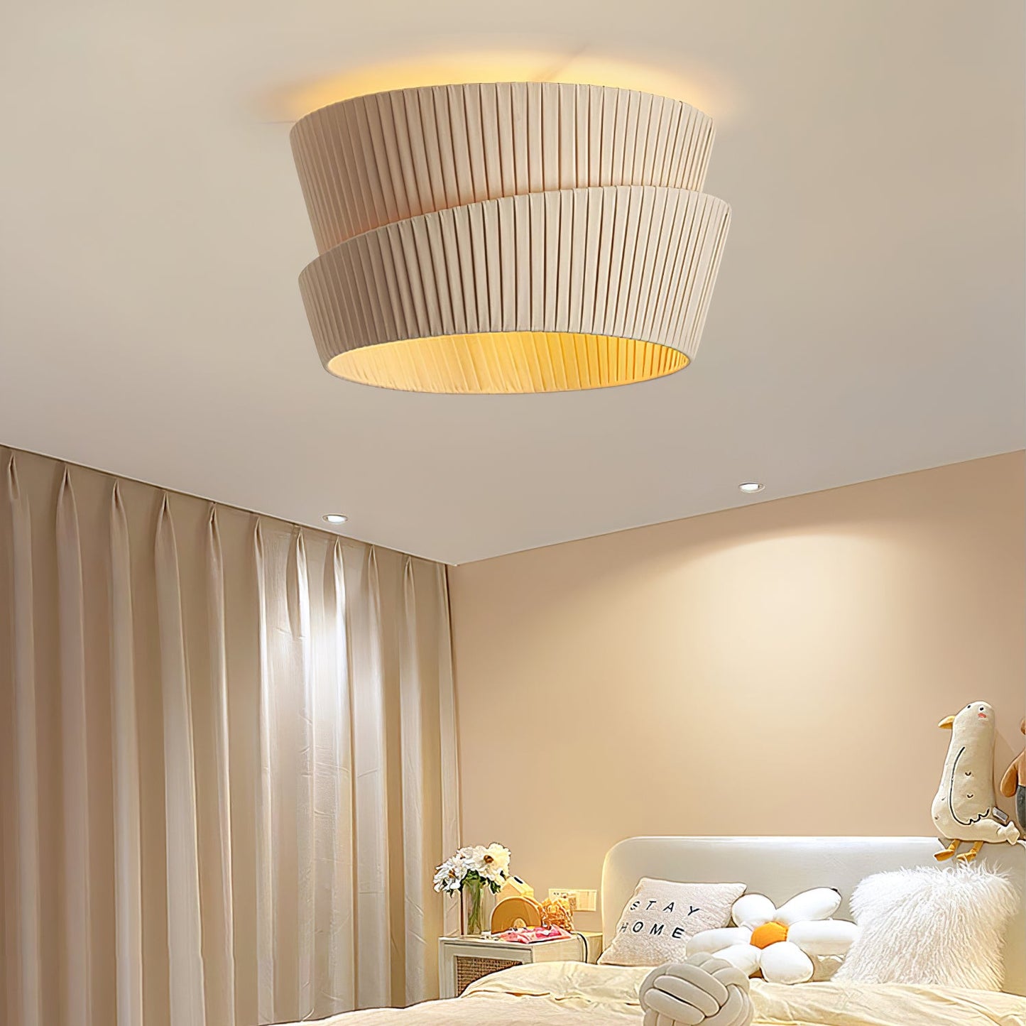 Vela Twist Ceiling Lamp | Beige Fabric & Metal | 45cm/55cm Diameter