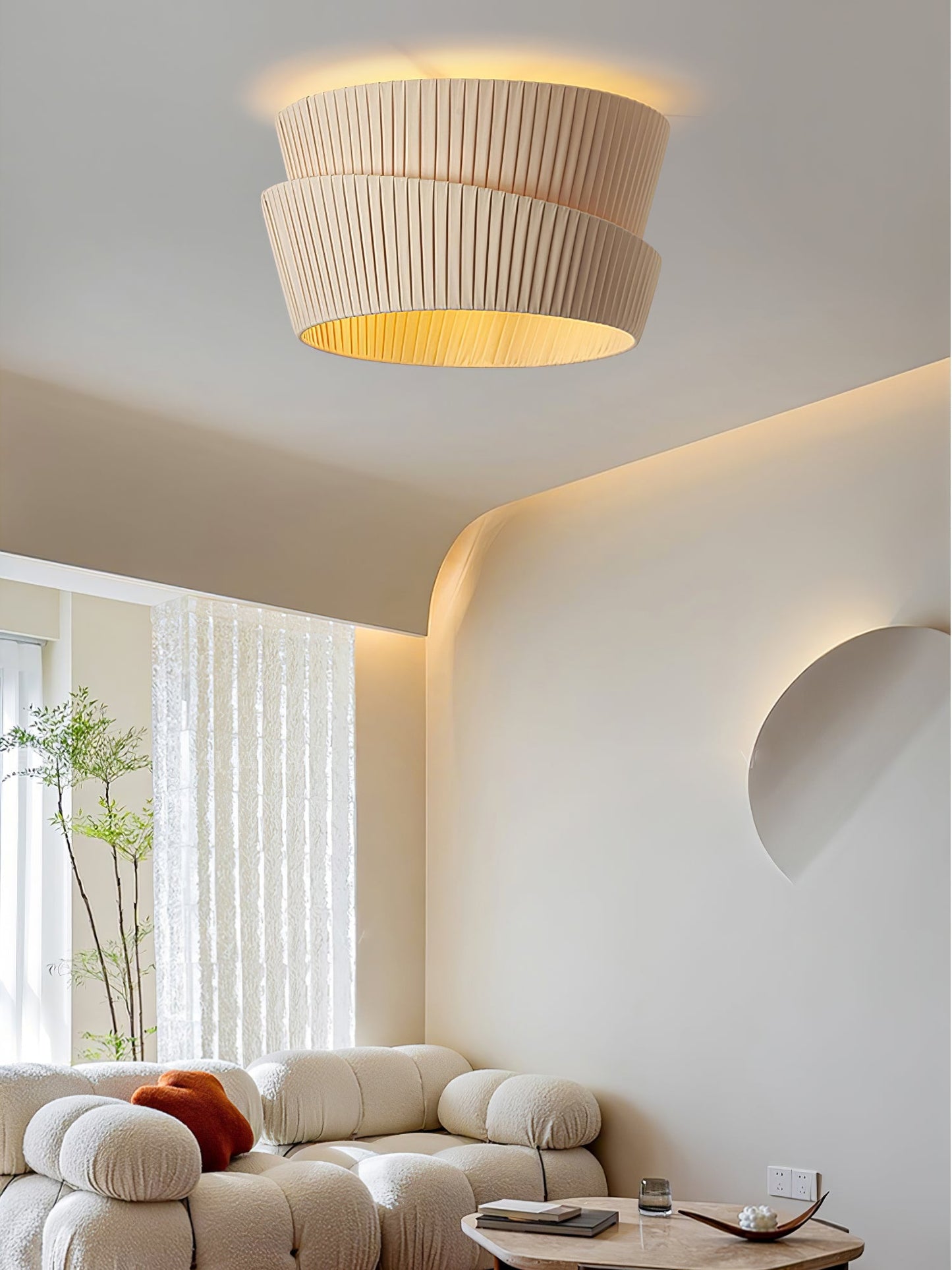 Vela Twist Ceiling Lamp | Beige Fabric & Metal | 45cm/55cm Diameter