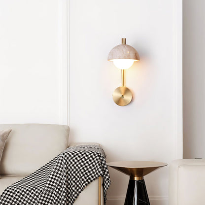 Vellum Wall Lamp | Yellow Travertine & Opal Glass | 15cm Diameter