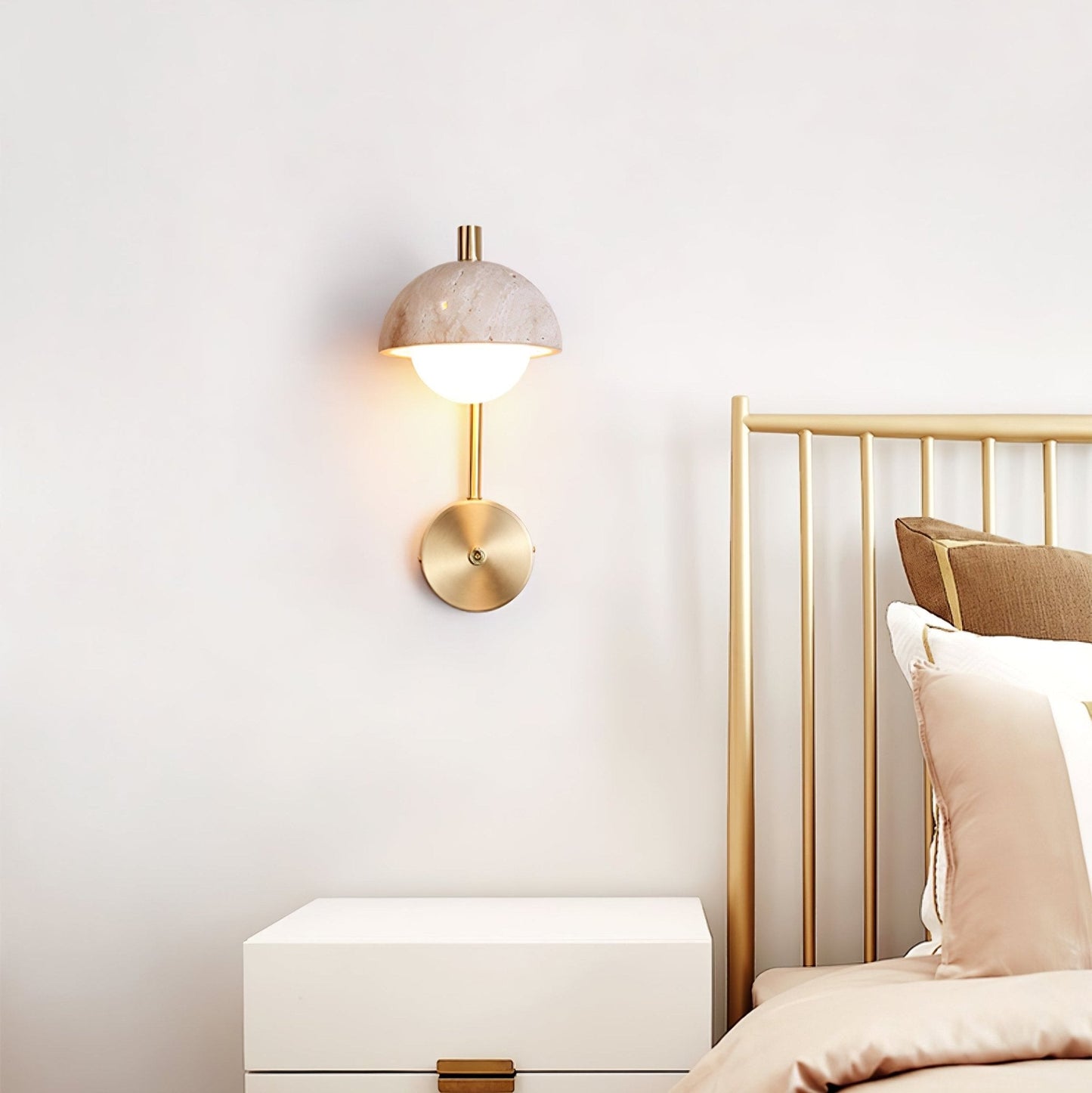 Vellum Wall Lamp | Yellow Travertine & Opal Glass | 15cm Diameter