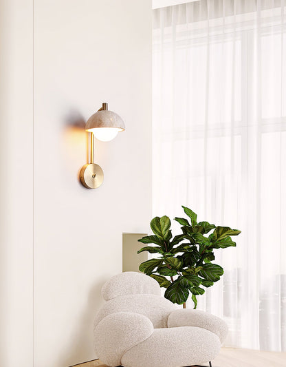 Vellum Wall Lamp | Yellow Travertine & Opal Glass | 15cm Diameter