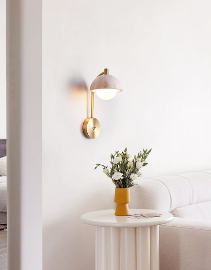 Vellum Wall Lamp | Yellow Travertine & Opal Glass | 15cm Diameter