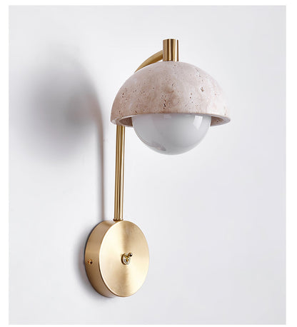 Vellum Wall Lamp | Yellow Travertine & Opal Glass | 15cm Diameter