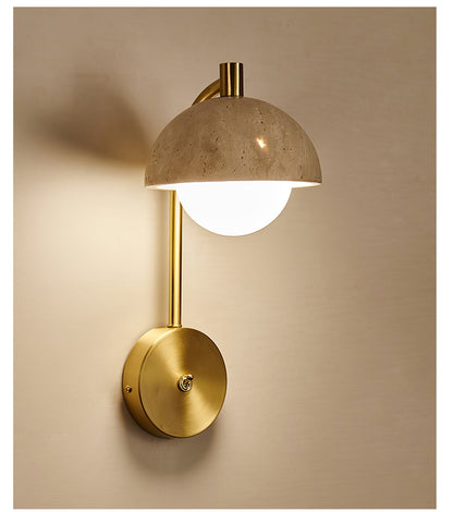 Vellum Wall Lamp | Yellow Travertine & Opal Glass | 15cm Diameter